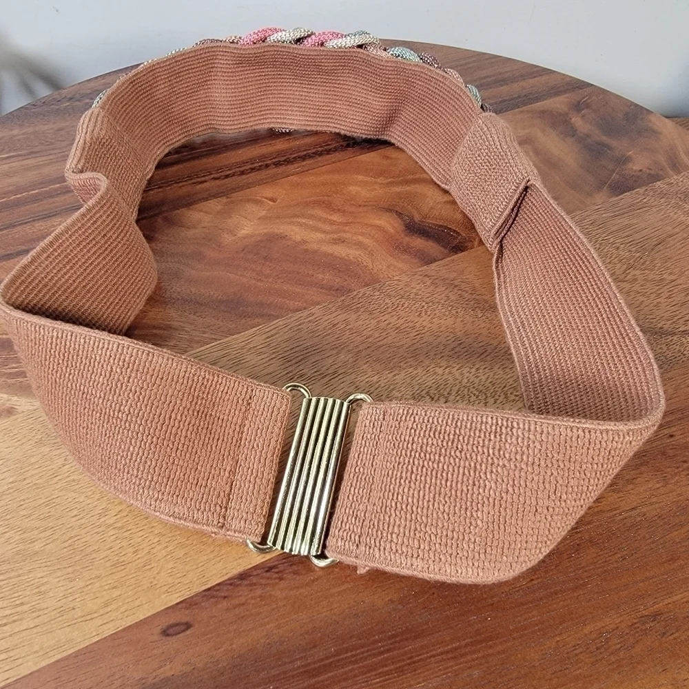 Vintage Rebecca's 80s 90s Pink Brown Braided Statement Belt Stretch
